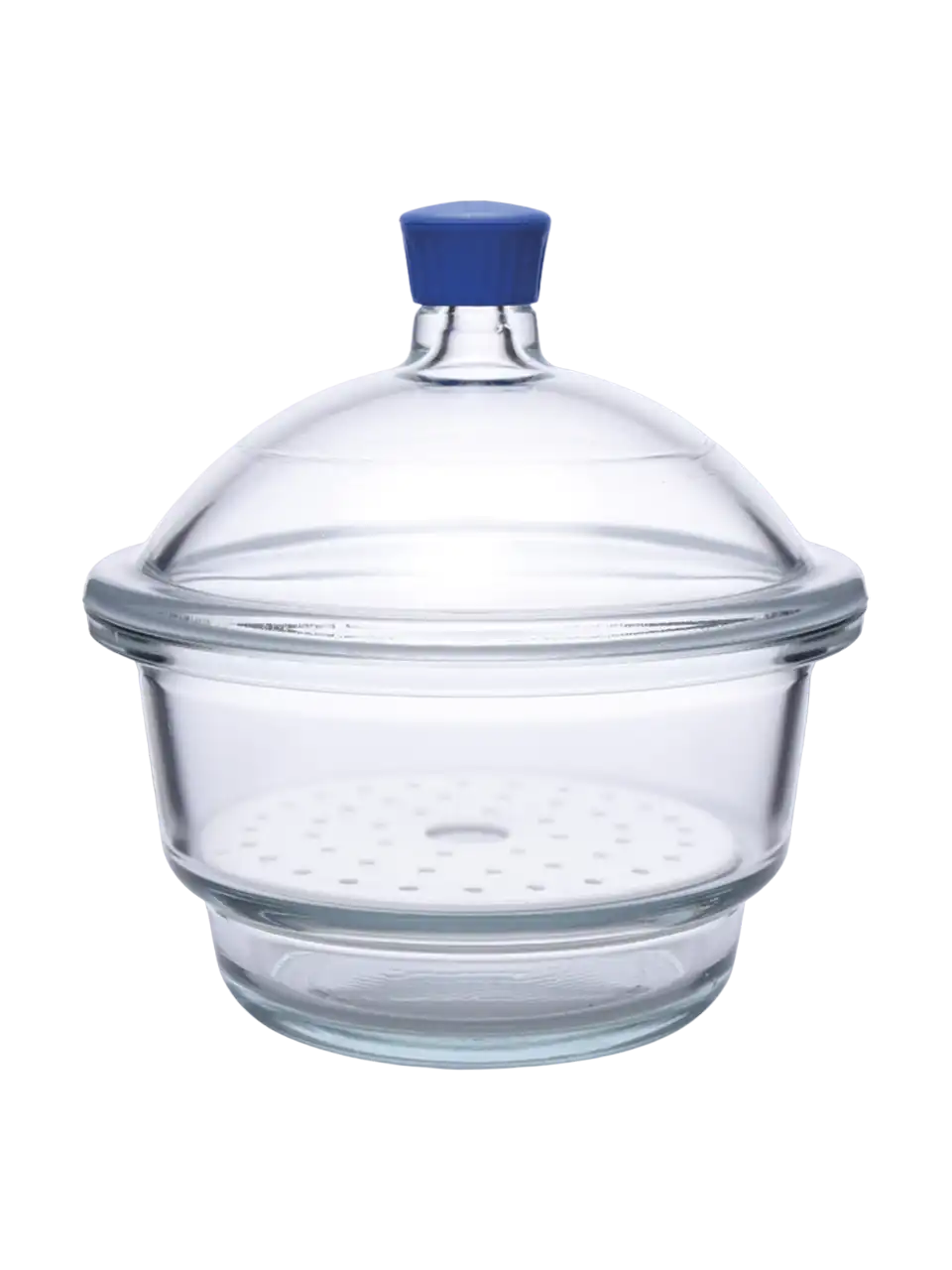 Desiccator, Borosilicate Glass Body, Borosilicate Glass Lid W/O Vacuum Stopcock, with Porcelain Perforated Plate, 200 mm Diameter