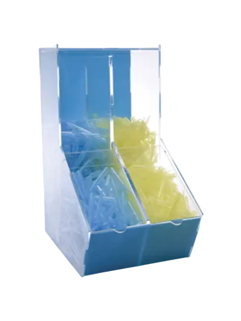 Dispenser Box, Acrylic, Clear Body, 175 x 250 x 330 mm, Flip-top Cover, 2 Compartments