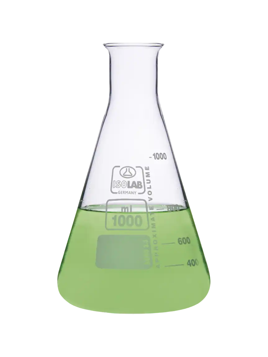 Erlenmeyer Flask, Borosilicate Glass, Clear, Narrow Neck, W/O NS Joint, White Scale, 25 ml Volume