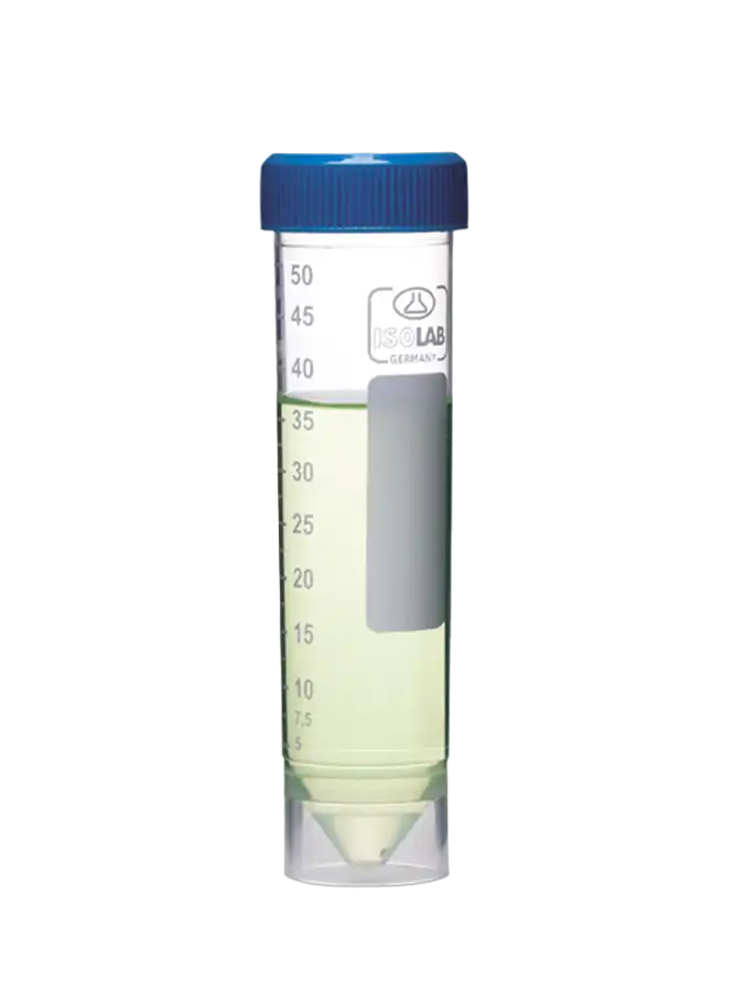 Centrifuge Falcon Tube P.P Clear Screw Cap Conical Bottom with Skirt Autoclavable Non sterile 50 ml Volume 50 pcs pack