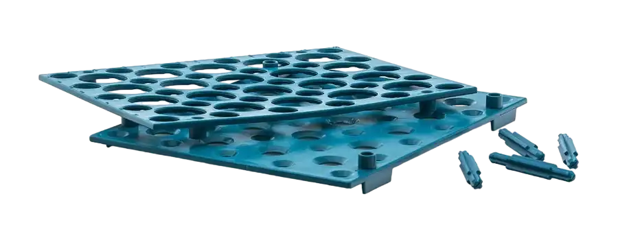 Centrifuge (Falcon) Tube Stand, POM, Dismantled, 30 Well for 15 ml Tubes and 20 Well for 50 ml Tubes, Blue