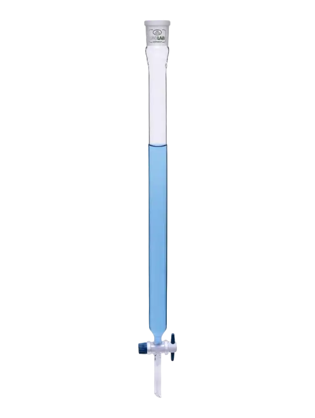 Kromotografi Kolonu, Borosilikat Cam, Filtresiz, PTFE Musluklu, 200 mm Efektif Uzunluk, 10 mm İç Çap, NS 14/23 Dişi Şilifli