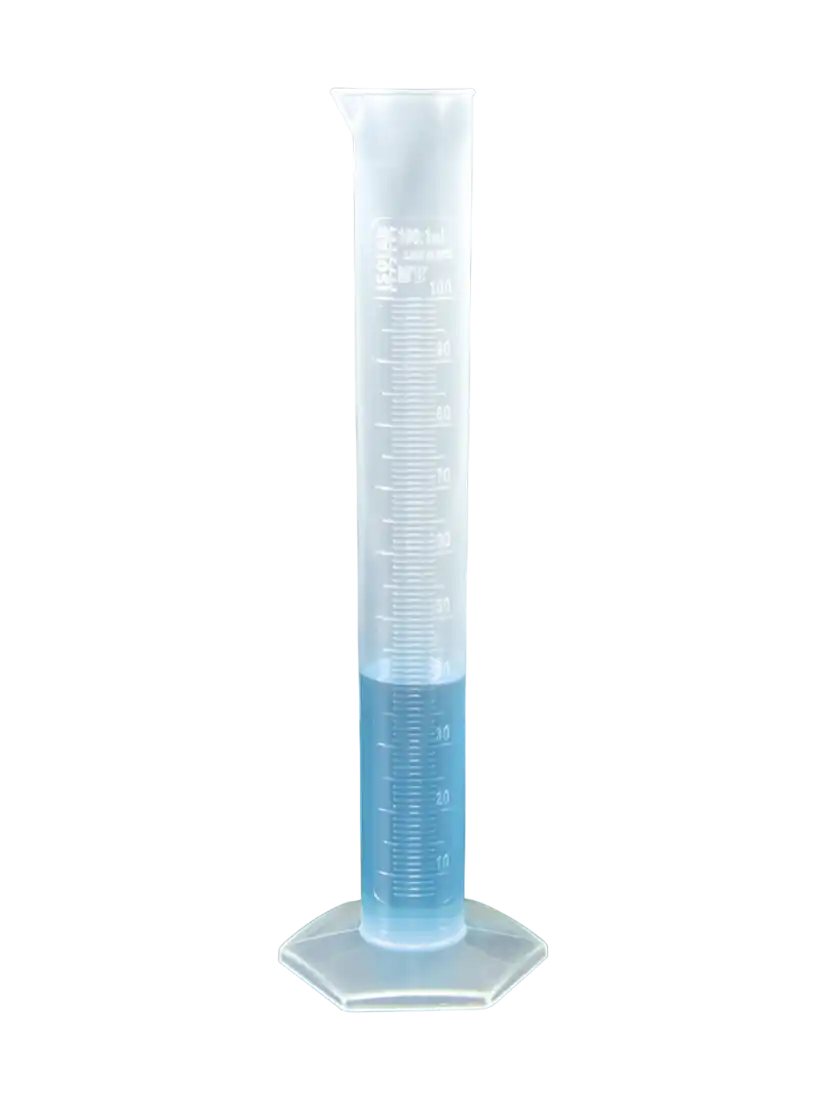 Measuring Cylinder, P.P, Clear, Tall Form, Hexagonal P.P Foot, Class B, Embossed Scale, 10 ml Volume