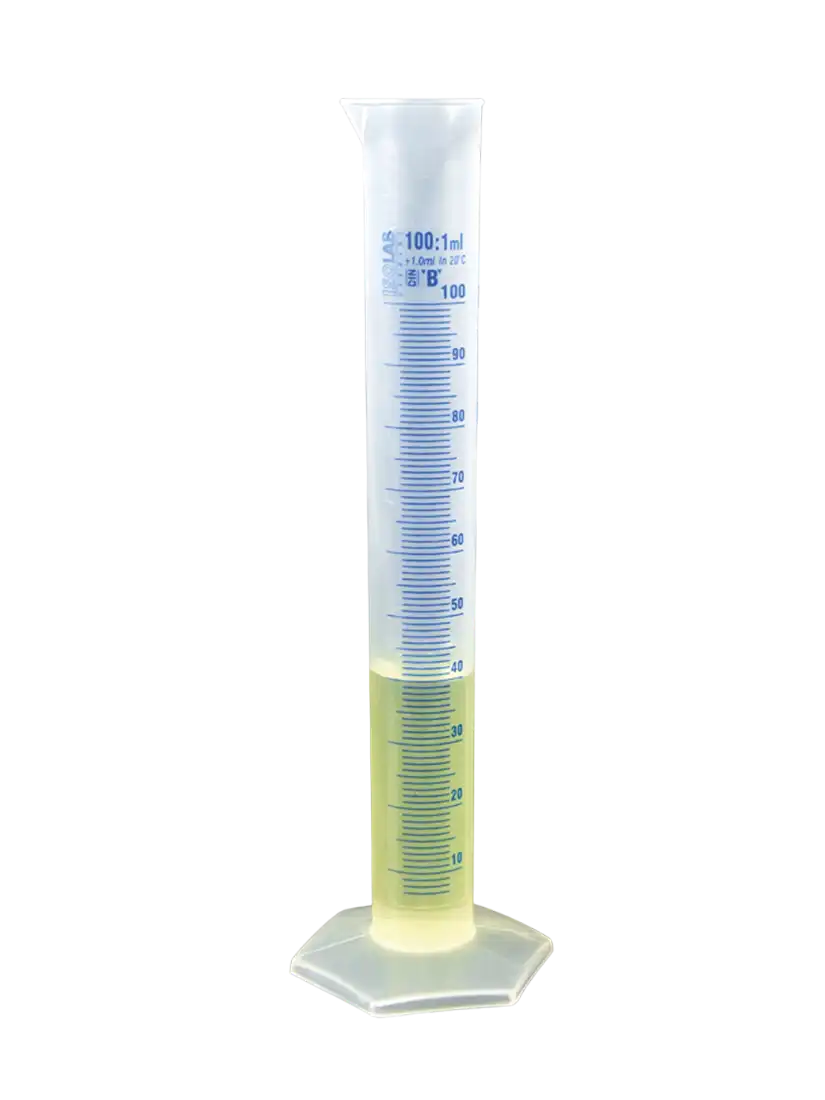Measuring Cylinder, P.P, Clear, Tall Form, Hexagonal P.P Foot, Class B, Blue Scale, 10 ml Volume