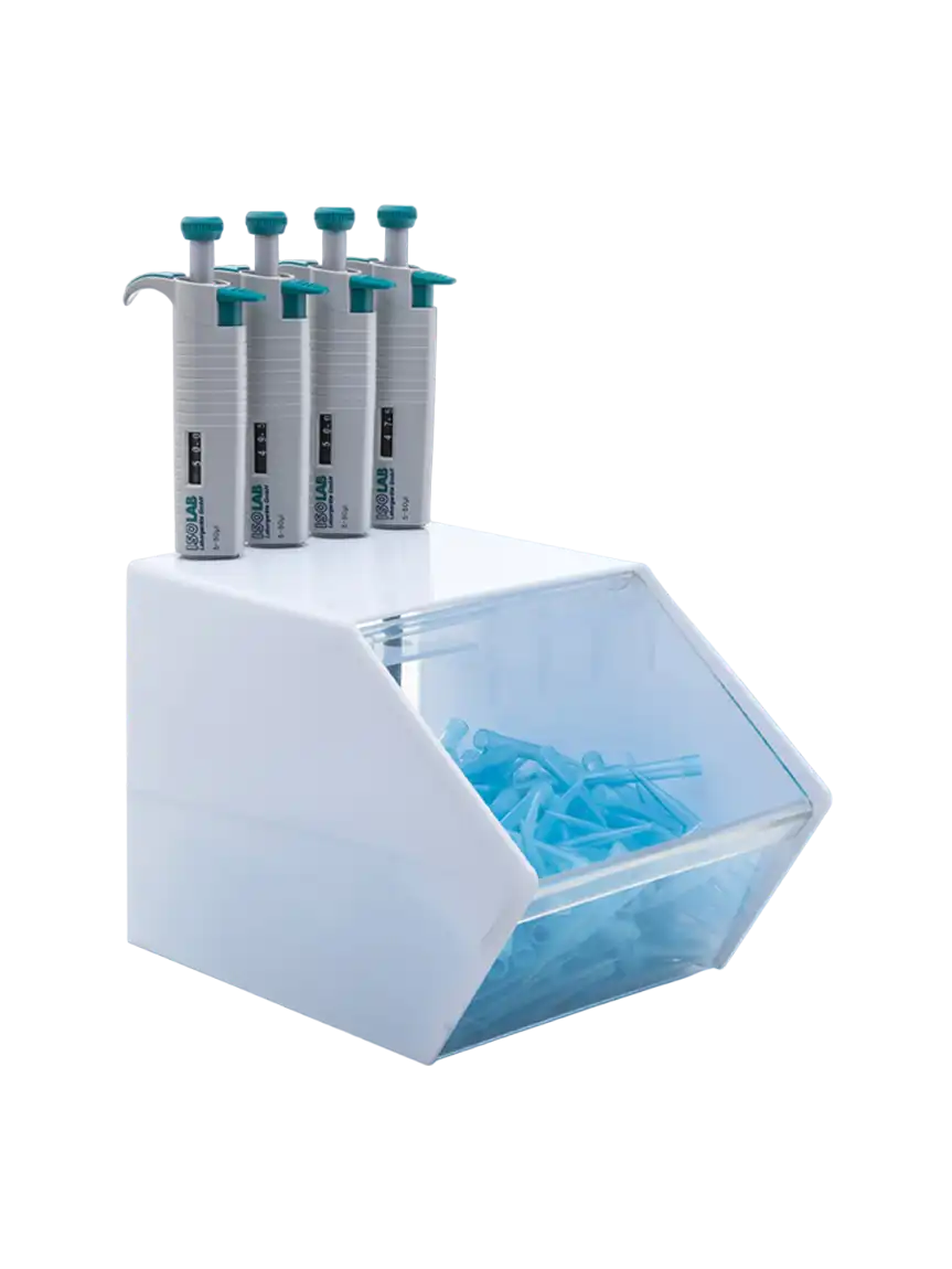 Pipette Stand, Acrylic, with Pipette Bin, for 4 Single Channel Pipettes, 200 x 178 x 173 mm Dimensions