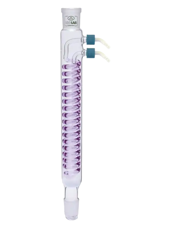 Condenser, Borosilicate Glass, Dimroth, 160 mm Effective Length, NS 14/23 Male and Female Joint, P.P Side Arm for 8-9 mm Bore Size Tubings