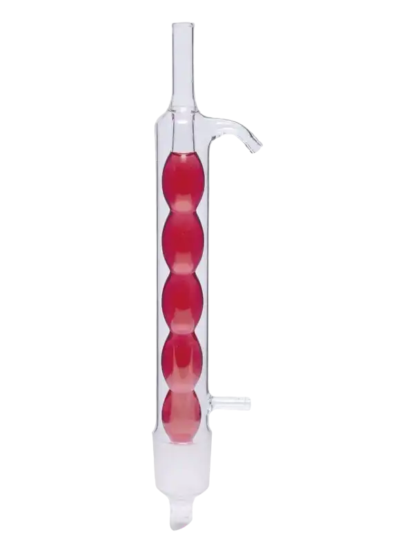 Soğutucu, Borosilikat Cam, Allihn (Bullu), Soxhlet İçin, 30 ml Hacimli Ekstraktör İçin, NS 29/32 Erkek Şilifli, 8-9 mm İç Çaplı Borular İçin Cam Yan Kol