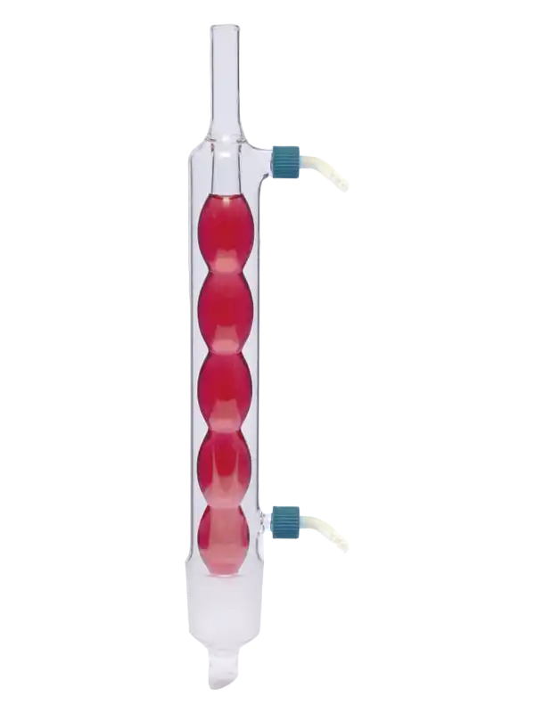 Soğutucu, Borosilikat Cam, Allihn (Bullu), Soxhlet İçin, 30 ml Hacimli Ekstraktör İçin, NS 29/32 Erkek Şilifli, 8-9 mm İç Çaplı Borular İçin P.P Yan Kol