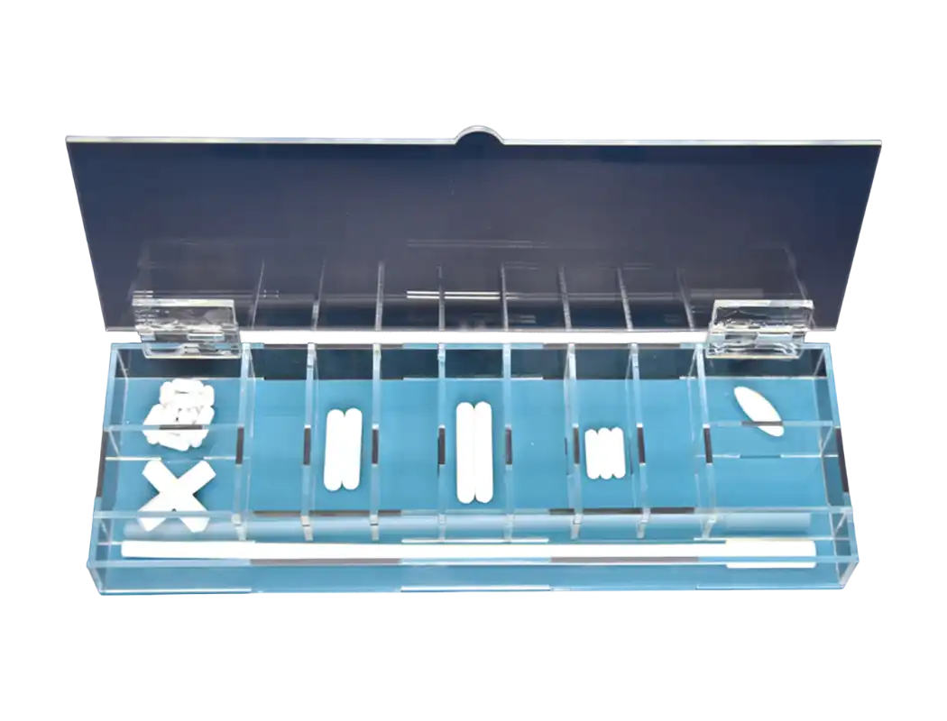 Box, Acrylic, Clear Body, with Lid, 330 x 110 x 35 mm, 12 Compartments in Different Sizes