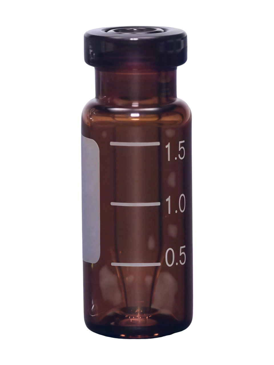 Vial, Glass, Amber, N11 Crimp Neck, 1,5 ml Volume, 11,6 x 32 mm Dimensions, with Volume and Marking Label, W/O Cap and Septa, with Integrated Insert (0,2 ml), 100 pcs/pack