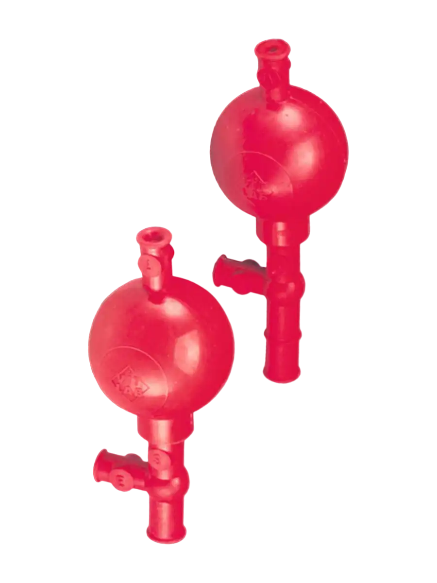 Pipette Filler, Natural Rubber, with 3 Valves, Universal, Red, Maximum 100 ml Volume