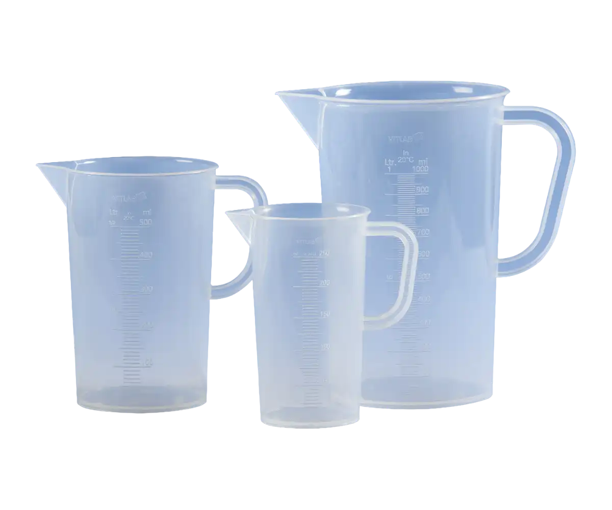 Beher, P.P, Kulplu, Kabartma Skala, 204 mm Çap, 270 mm Yükseklik, 50 ml Artış, 5000 ml Hacim