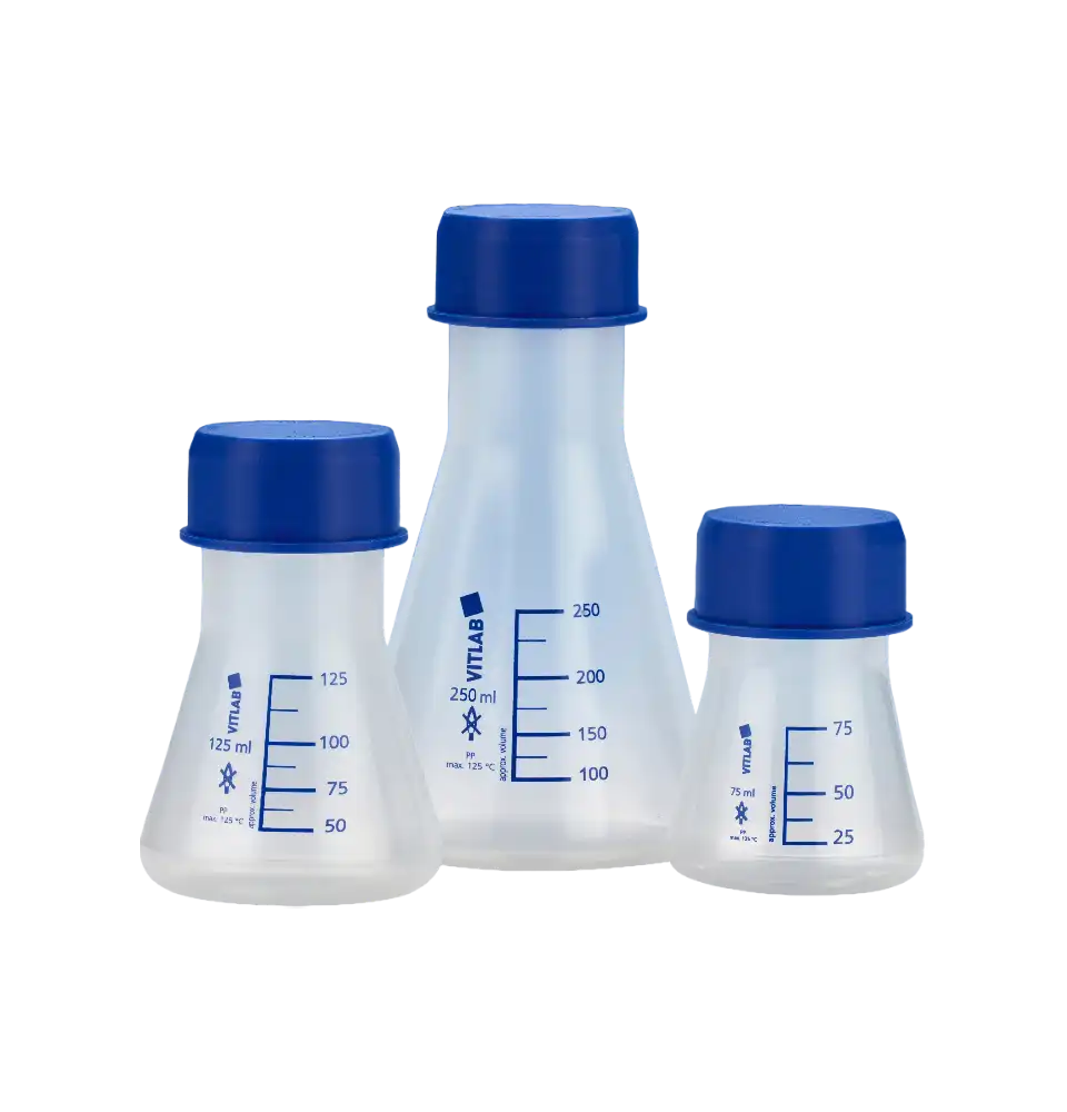 Erlenmeyer Flask, P.P, Screw Cap, GL 45 Neck W/O Joint, Blue Scale, 100 ml Subdivision, 500 ml Volume