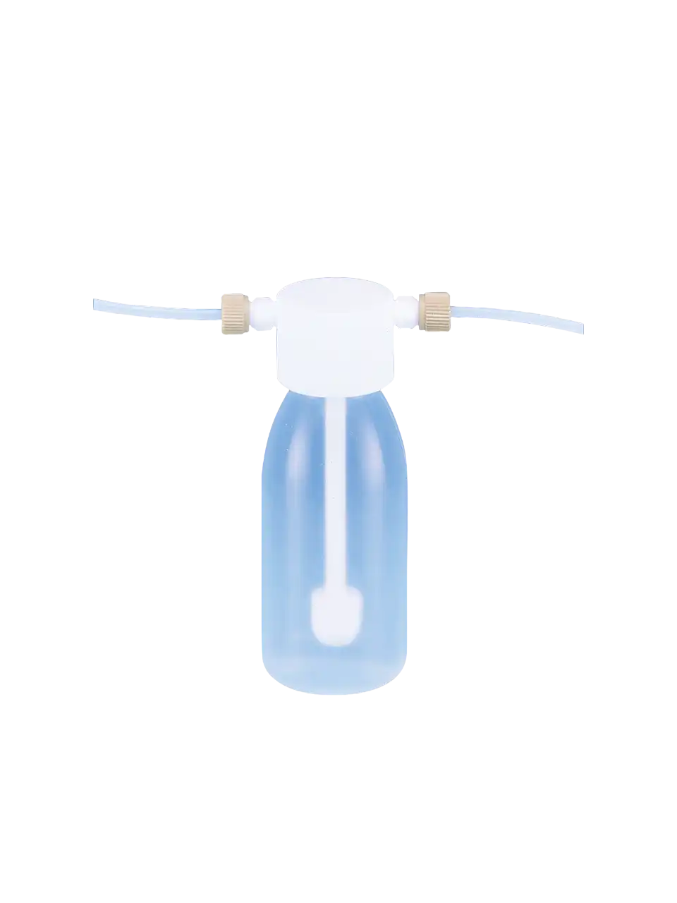 Gas Washing Bottle, PFA, Clear, Head with 4 mm Inner and 6 mm Outer Diameter Hose Connection, S 40 Neck, Round Body, Autoclavable, W/O Scale, Non-sterile, 76 mm Bottom Diameter, 190 mm Height, 500 ml Volume