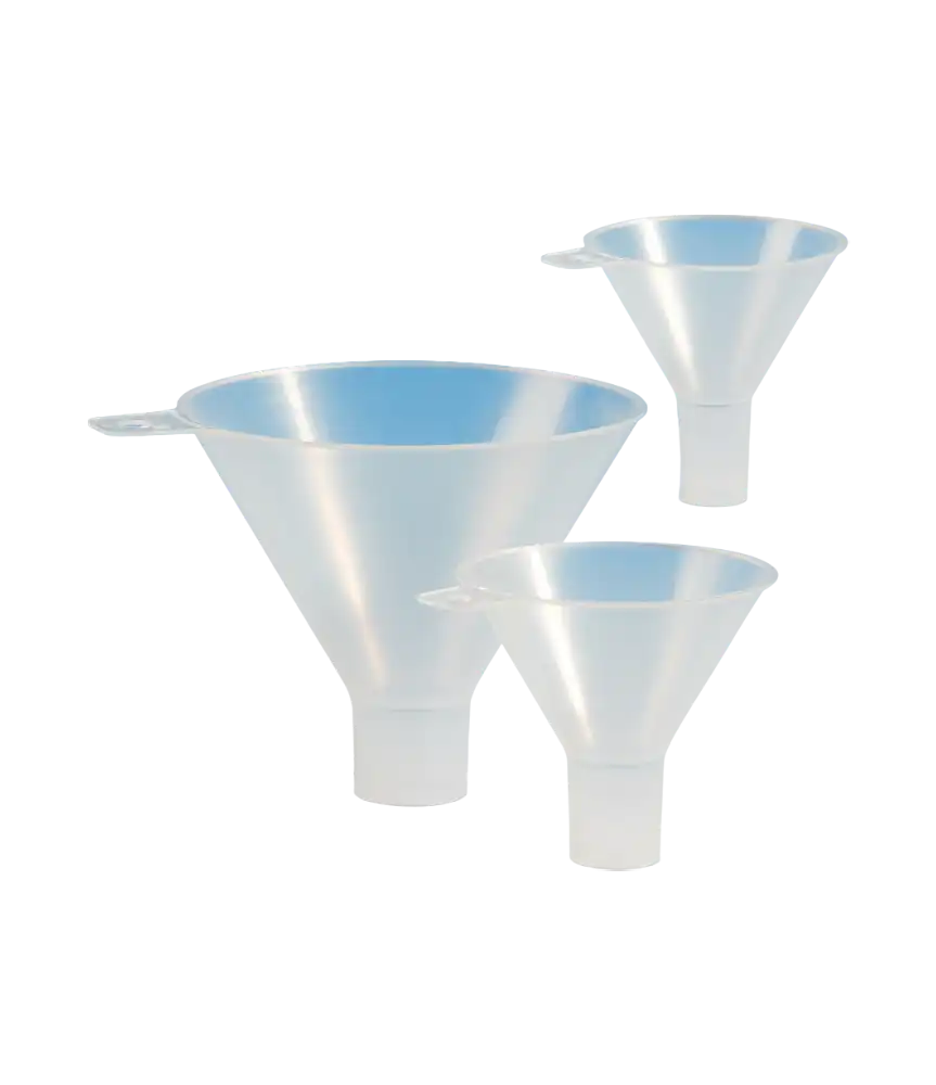 Funnel, P.P, for Transfering Powders, Plain, 60° Angled Body, 15 mm Stem Diameter, 26 mm Stem Length, 65 mm Diameter, 70 mm Length