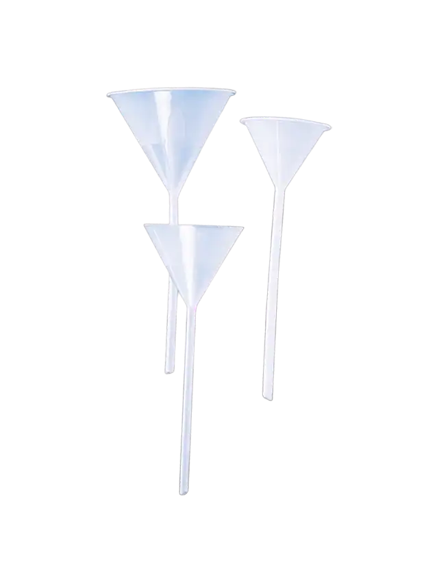 Funnel, P.P, Analytical Purposes, Plain, 60° Angled Body, 5 mm Stem Diameter, 150 mm Stem Length, 50 mm Diameter, 194 mm Length, 50 ml Volume