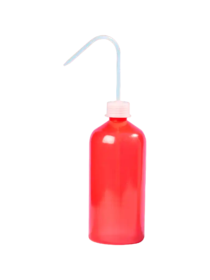 Wash Bottle, PE-LD, GL 32 Neck, Red Body, P.P White Cap and Tube, 92 mm Diameter, 221 mm Height, 1000 ml Volume