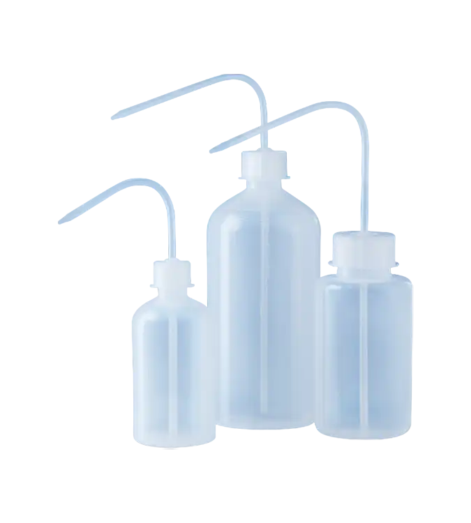 Wash Bottle, PE-LD, GL 18 Neck, Clear Body, P.P White Cap and Tube, 37 mm Diameter, 85 mm Height, 50 ml Volume