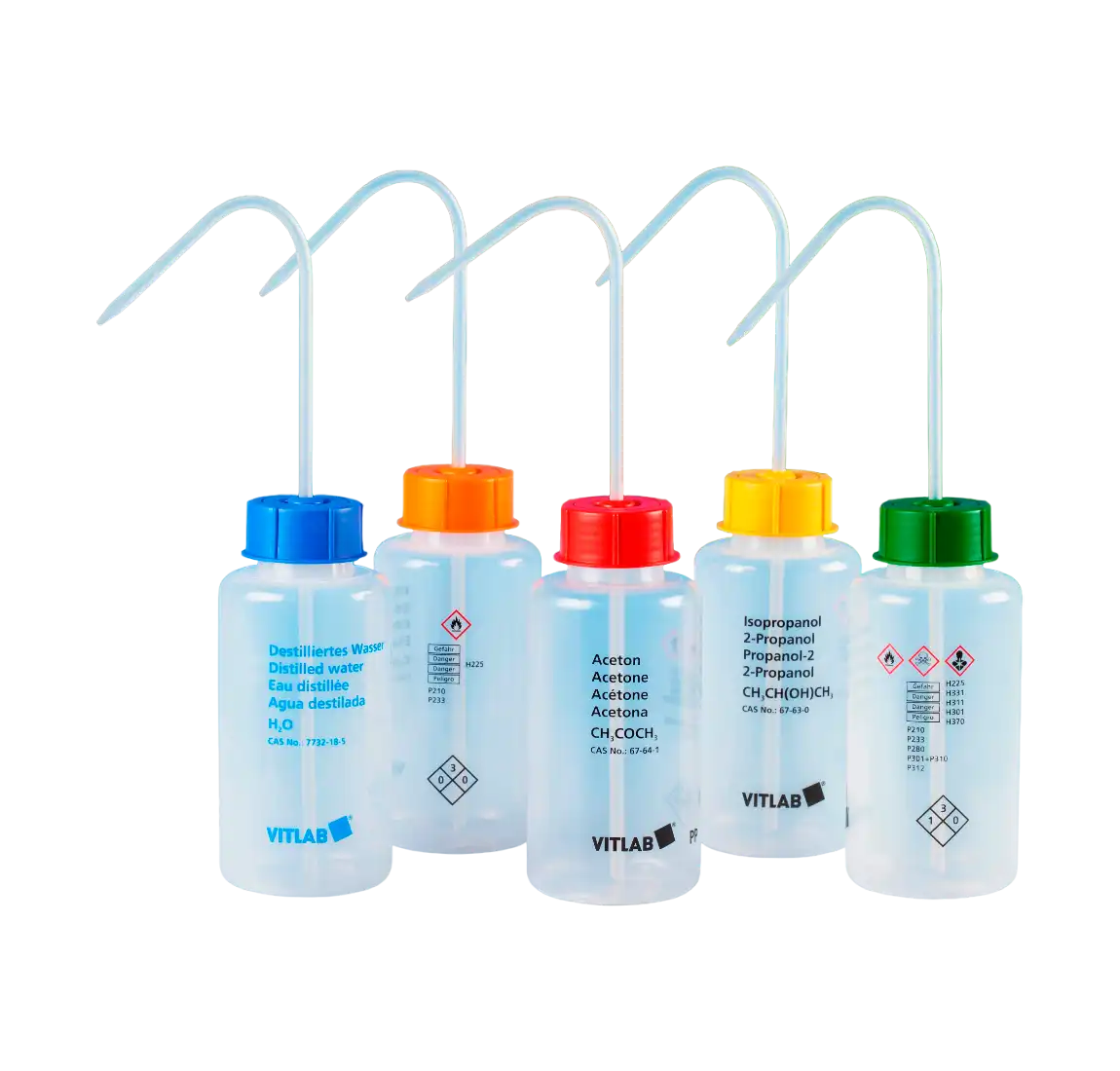 Wash Bottle, P.P, GL 45 Neck, Clear Body, P.P Red VENT-CAP Cap and P.P White Tube, 76 mm Diameter, 166 mm Height, Acetone Label Printed, 250 ml Volume