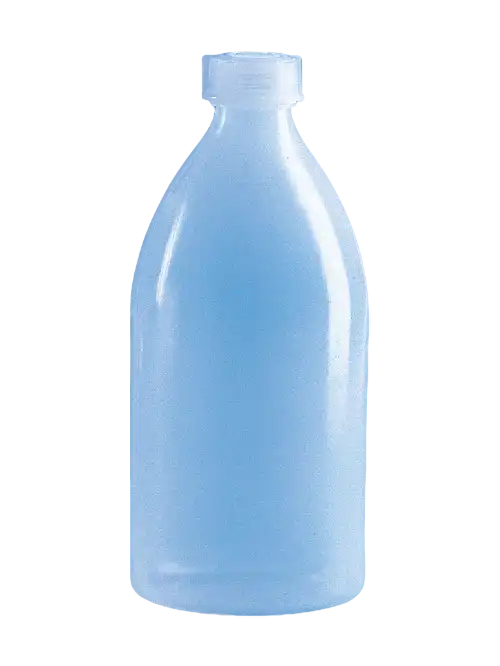 Şişe, PE-LD, Şeffaf, Vidalı PE-LD Kapak, GL 18 Boyunlu, Yuvarlak Gövdeli, Otoklavlanamaz, Skalasız, Non-steril, 39 mm Taban Çapı, 85 mm Yükseklik, 50 ml Hacim