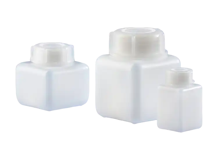 Bottle, PE-HD, Clear, Screw PE-LD Cap, GL 65 Neck, Square Body, Non-Autoclavable, W/O Scale, Non-sterile, 90 x 90 mm Bottom Dimensions, 168 mm Height, 1000 ml Volume